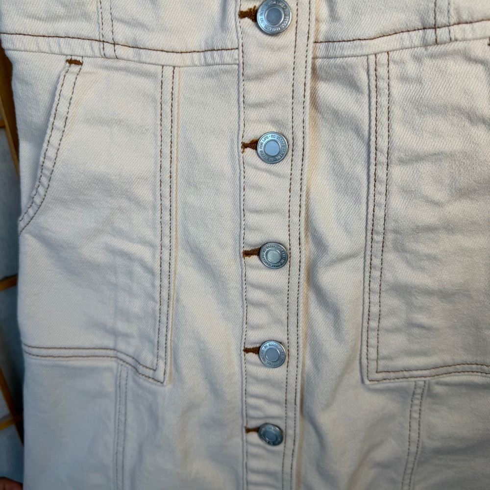 Cream Denim Button Front Mini Dress, 3/26W - Picture 3 of 8
